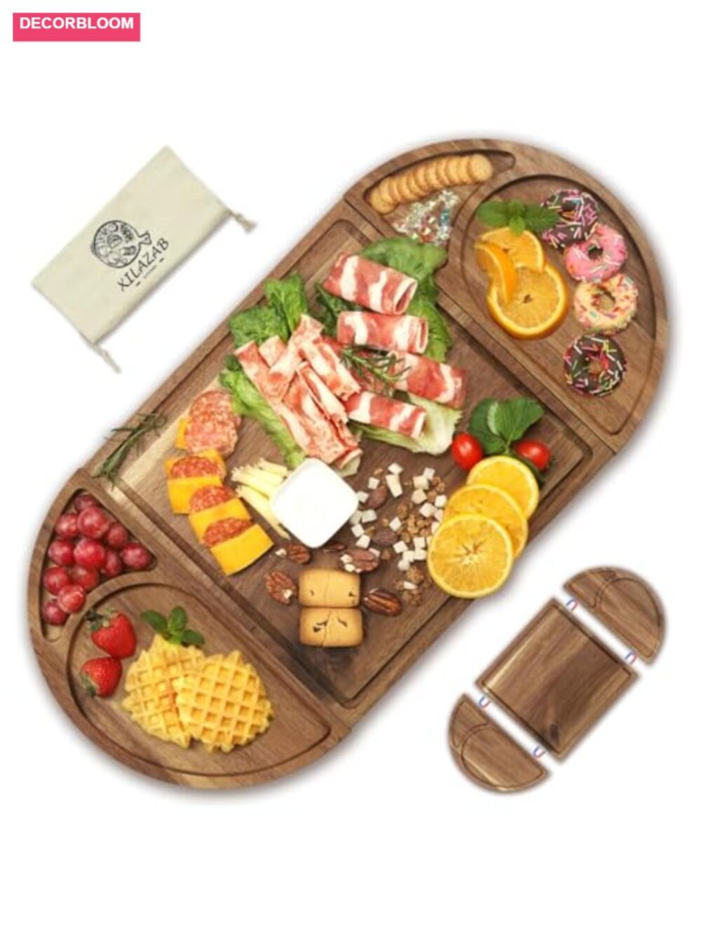 Acacia Wood Magnetic Charcuterie Board Set 3-Piece Heart & Square Cheese Platter